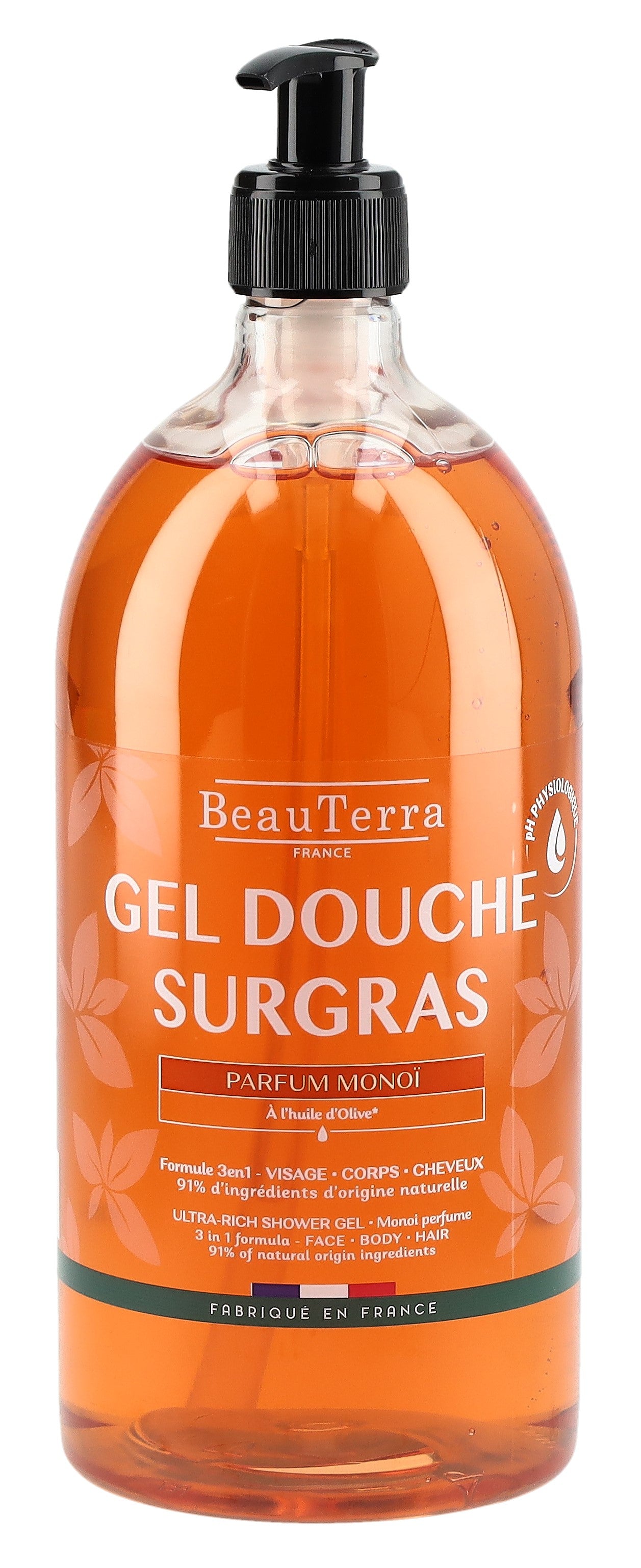 BEAUTERRA Gel Douche Surgras Monoï 1L | Douceur & Hydratation Intense