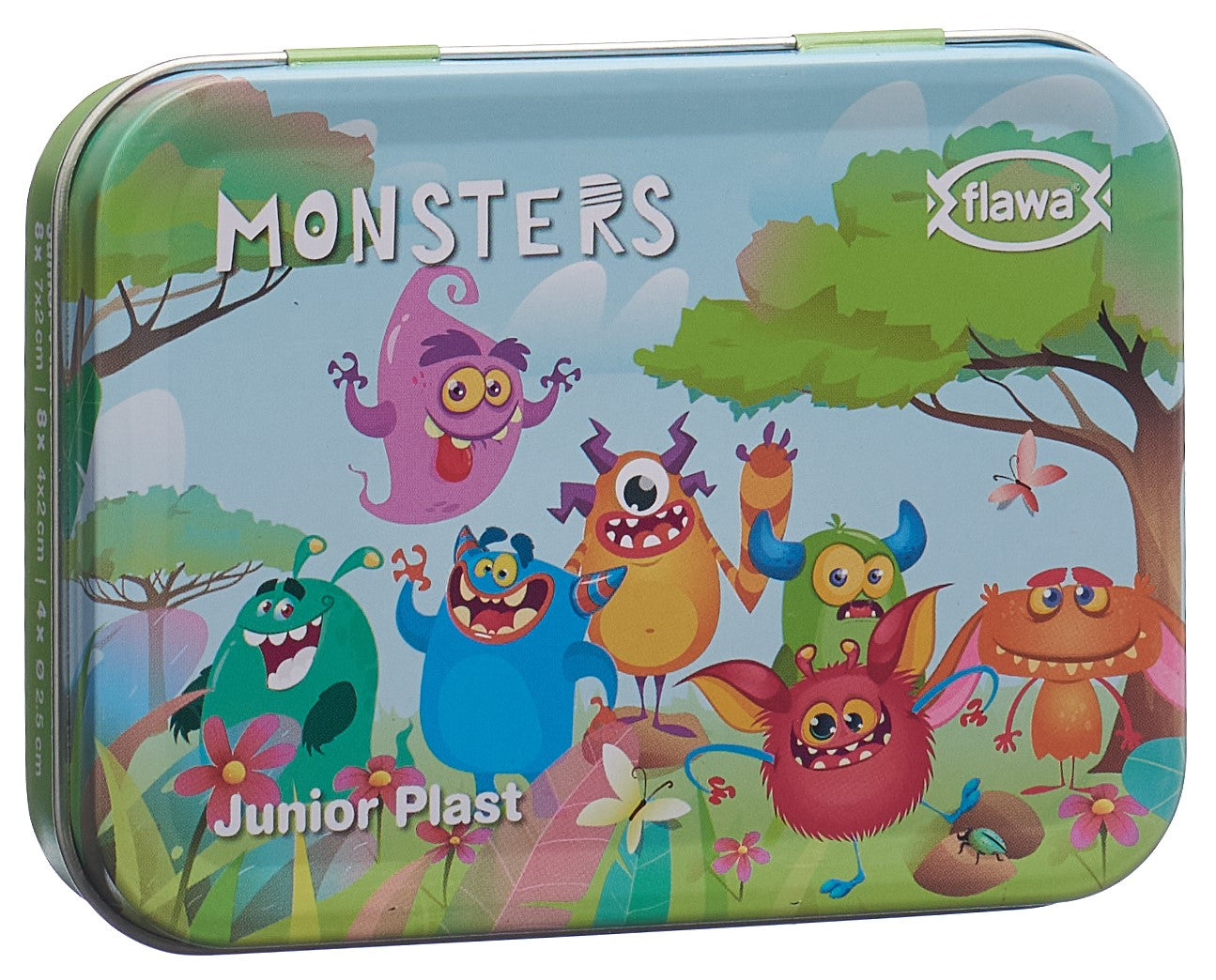 FLAWA Junior Plast Strips Monster Boîte Métal 20 Pièces Protection Peau Sensible