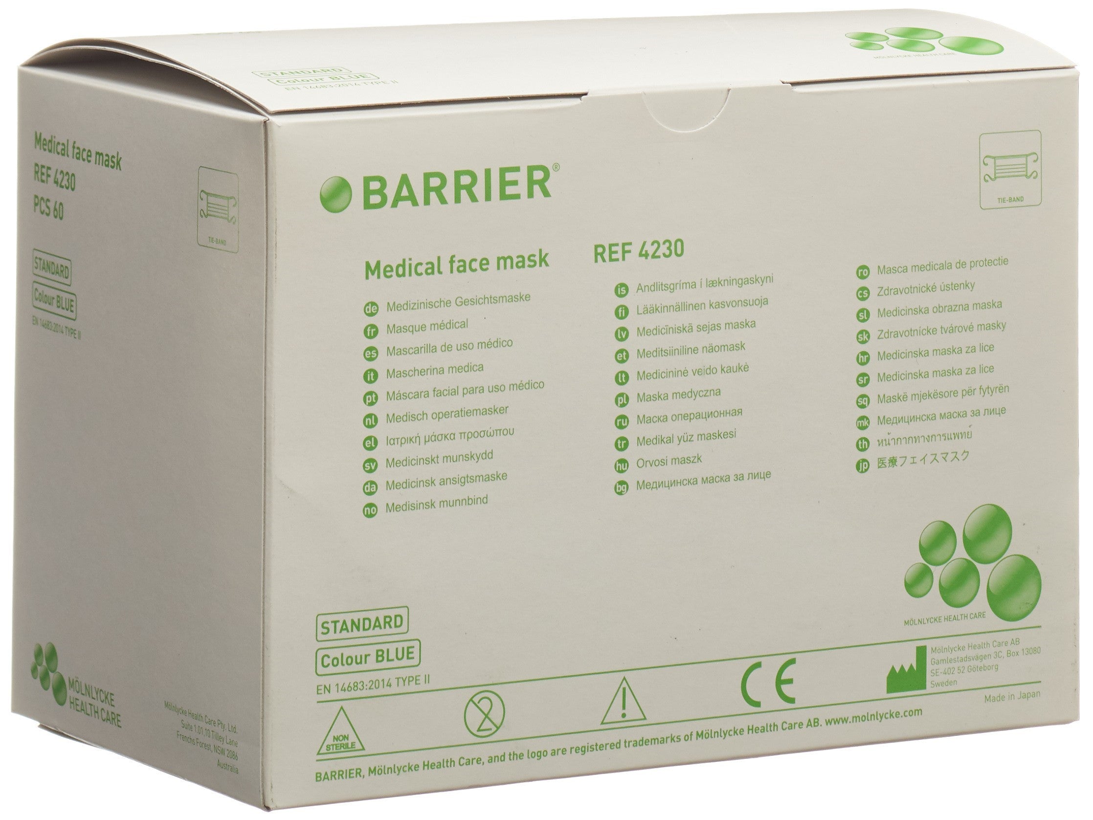 BARRIER Masques Chirurgicals Bleus 60 Pièces | Protection Efficace