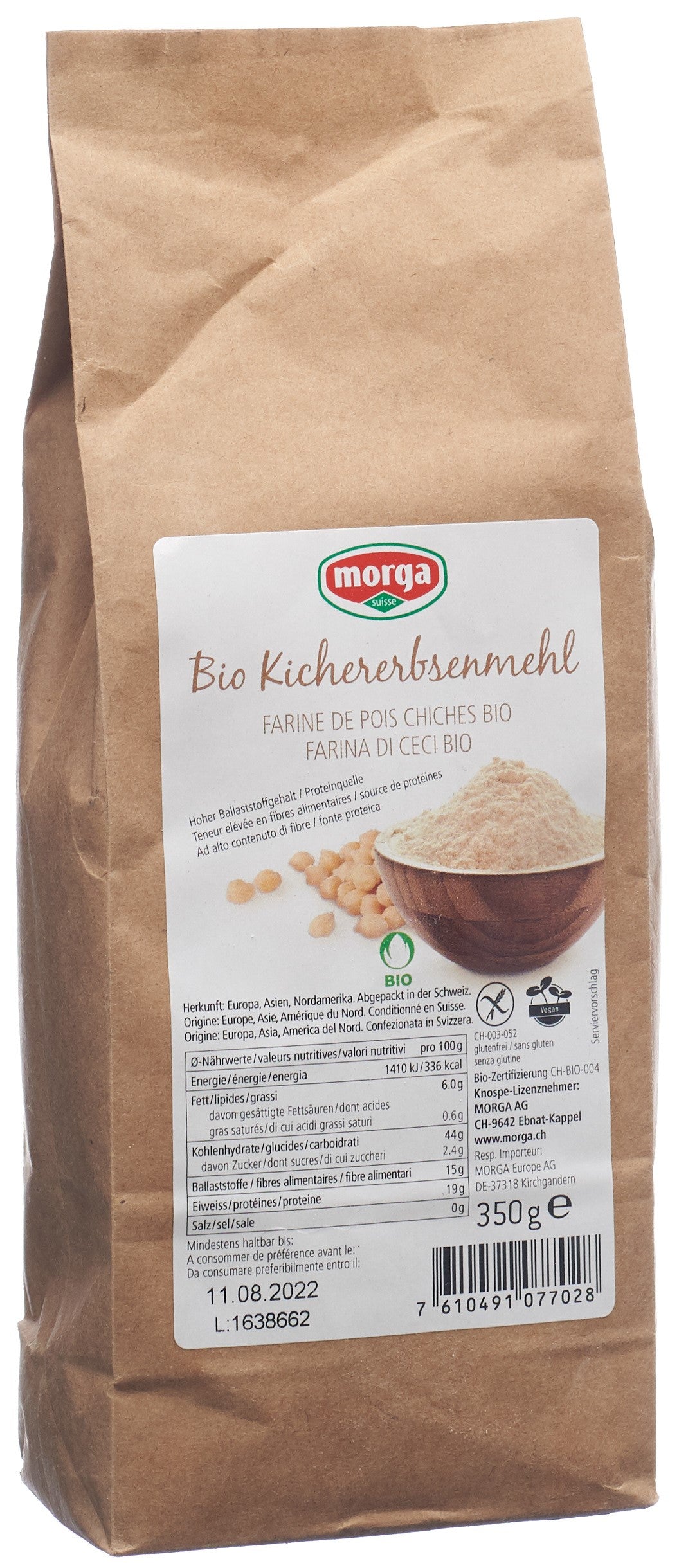 MORGA Farine Pois Chiches Bio 350 g | Sans Gluten, Alimentation Saine