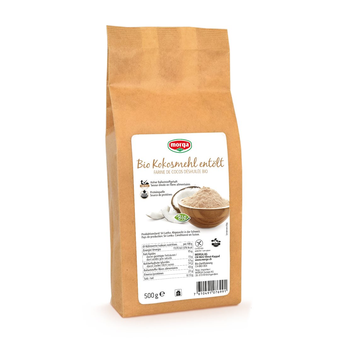 MORGA Farine de Noix de Coco Déshuilée Bio 500 g | Sans Gluten