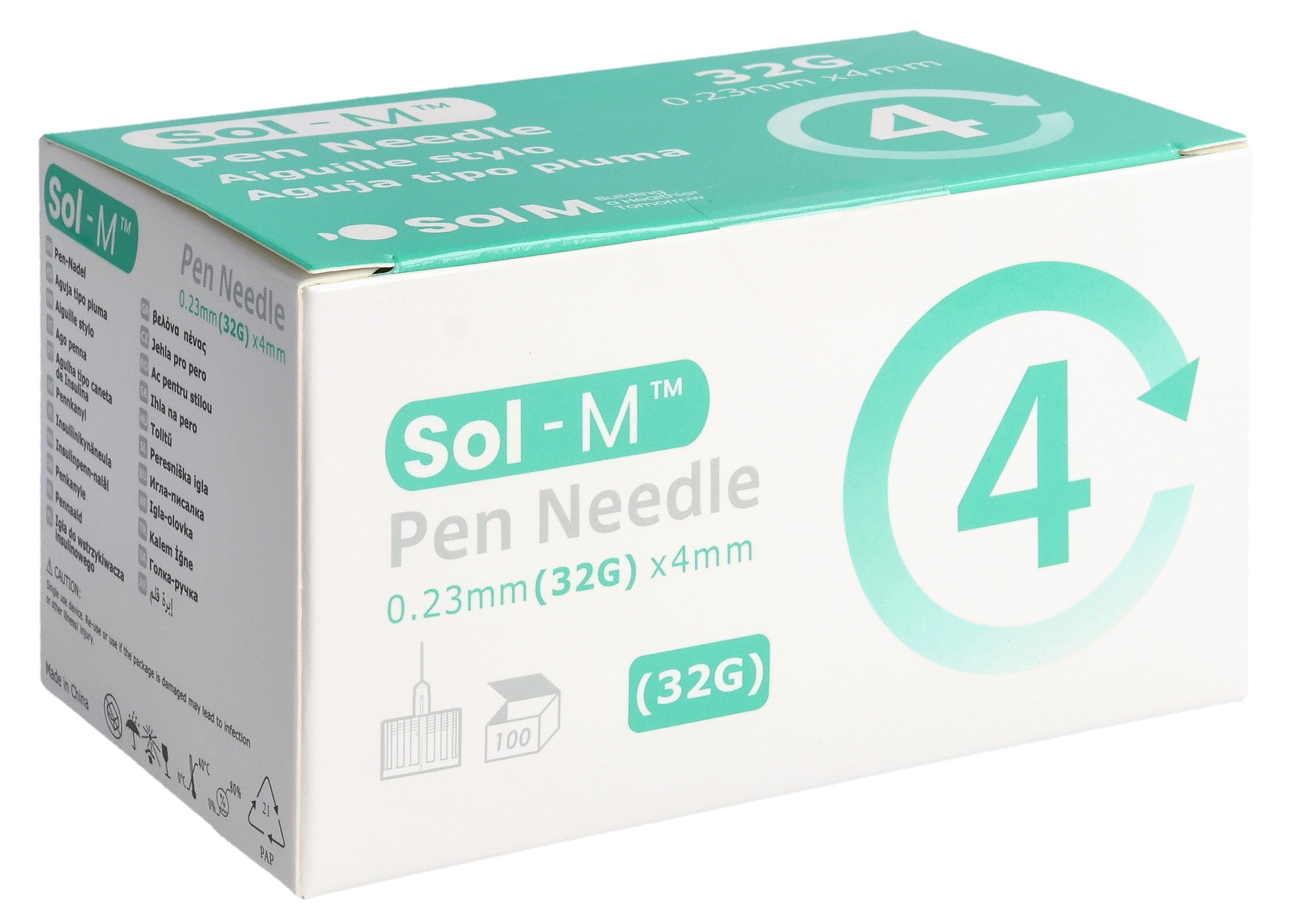 SOL-M Aiguilles pour Stylo Injecteur 32G 0.23mm x 4mm 100 Pièces Confort