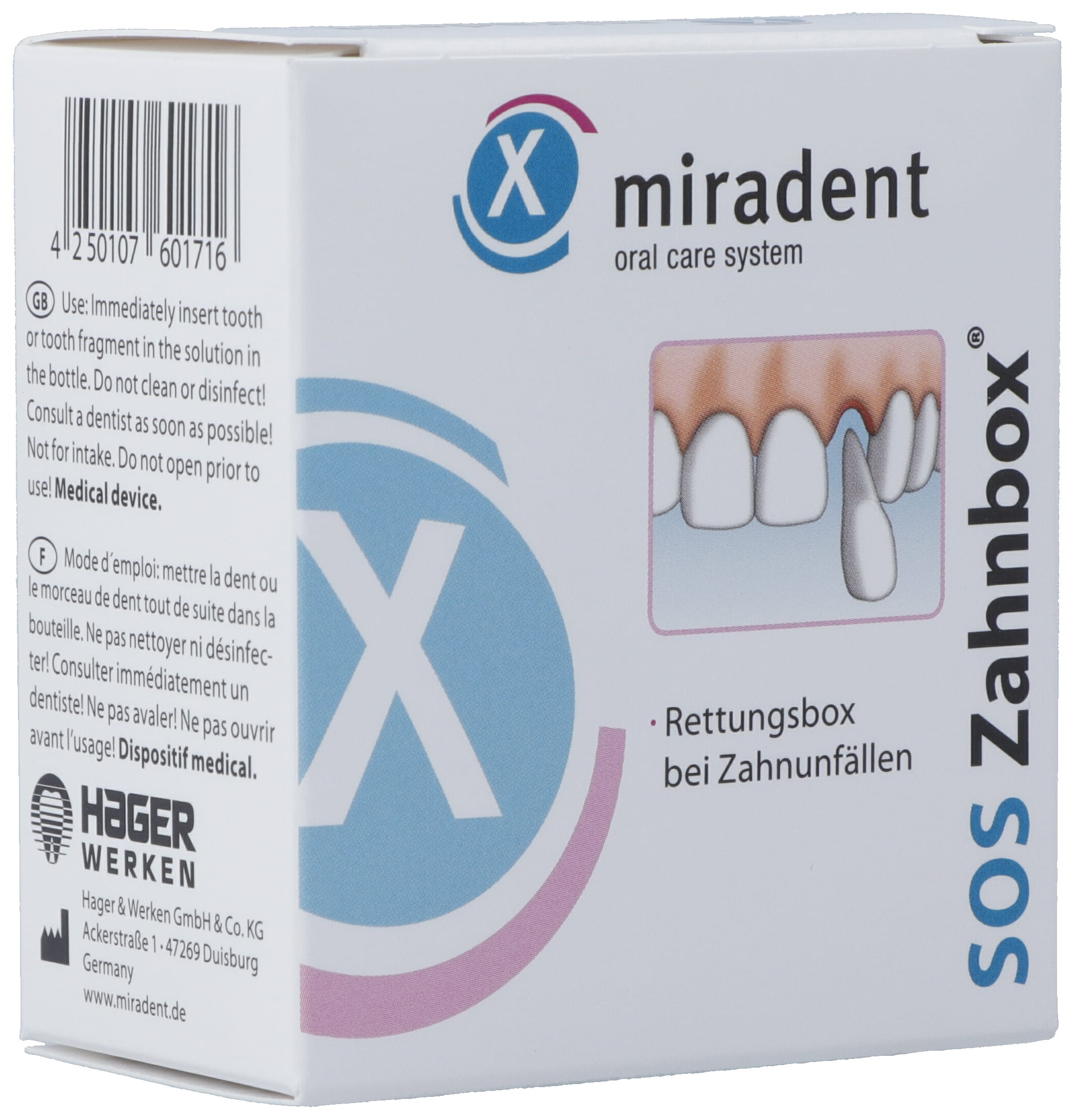 MIRADENT SOS Boîte Sauvetage Dents Perdues Immédiat | Kit Urgence Dentaire