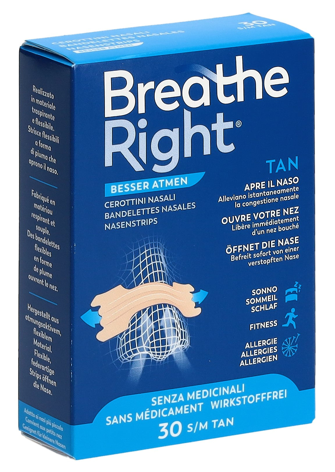 Breathe Right Bande Nasale Adhésive Décongestionnant | 30 Pièces