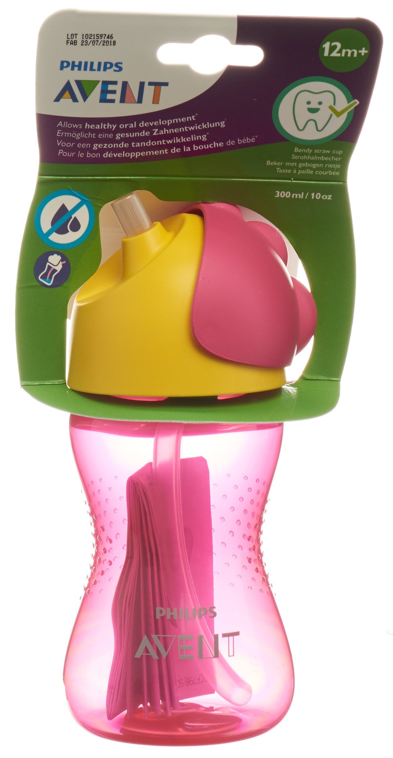 PHILIPS AVENT Tasse Paille 300ml Rose Bébé Apprentissage Facile | Sans BPA