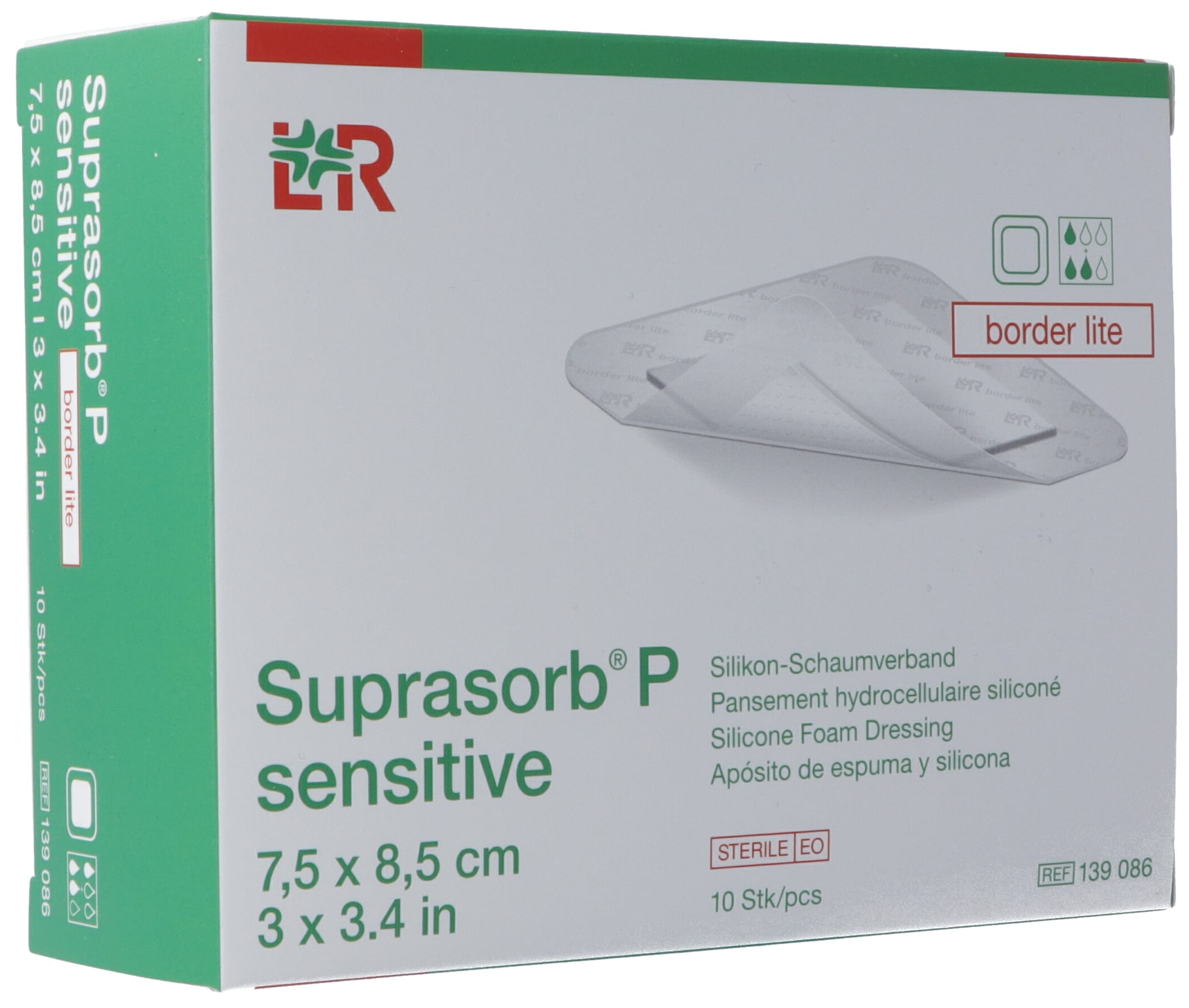 SUPRASORB P sensitive border lite pansement doux 7.5 x 8.5 cm 10 pièces