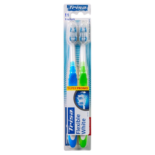 TRISA Brosse à Dents Flexible White Medium Lot de 2 | Soin Bucal