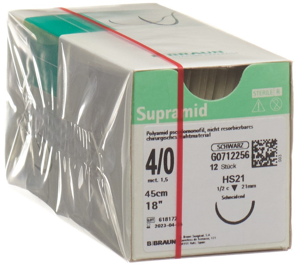 SUPRAMID Fil de suture chirurgical 4-0 noir 12 pièces | Stérilisé