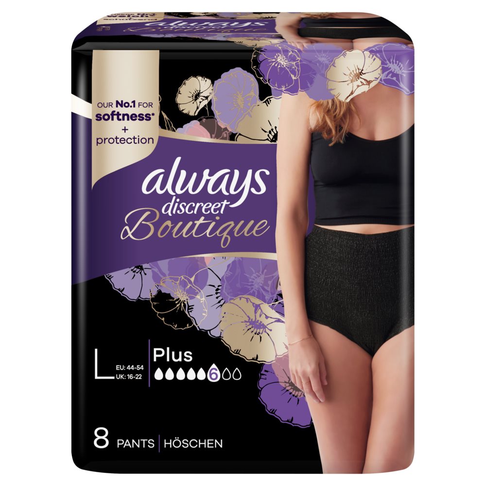 ALWAYS Discreet Boutique Pants Incontinence L Noir 8 Pièces Confort