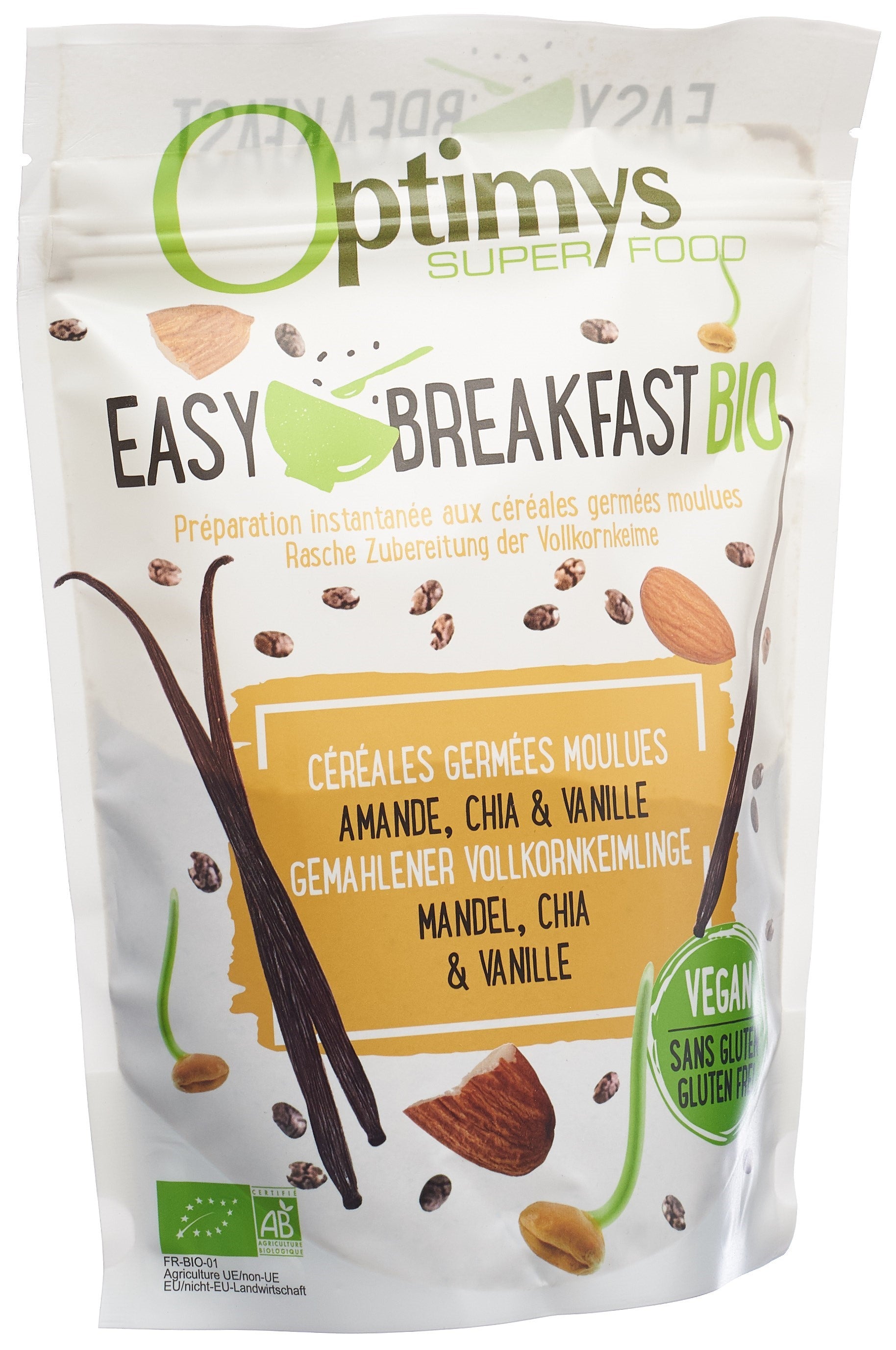 OPTIMYS Easy Breakfast Amande Chia Vanille Bio 350g | Petit-déjeuner sain