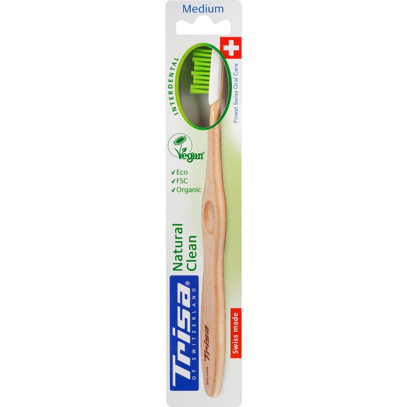 TRISA Natural Clean Brosse à Dents Bois Medium | Écologique & Douce