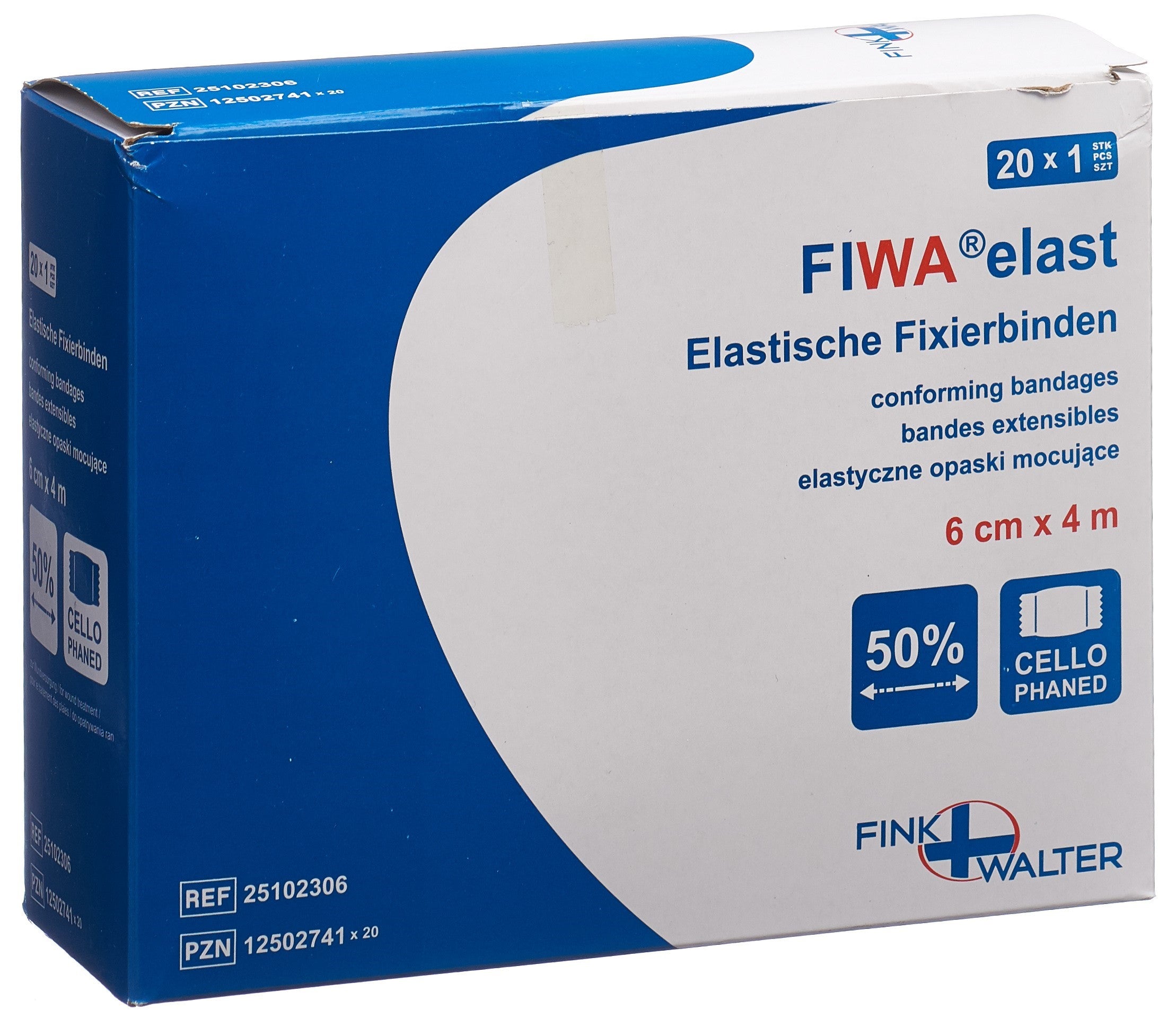 FIWA Pansement Élastique Fixation 6cmx4m Blanc Cellulosique 20 Pièces