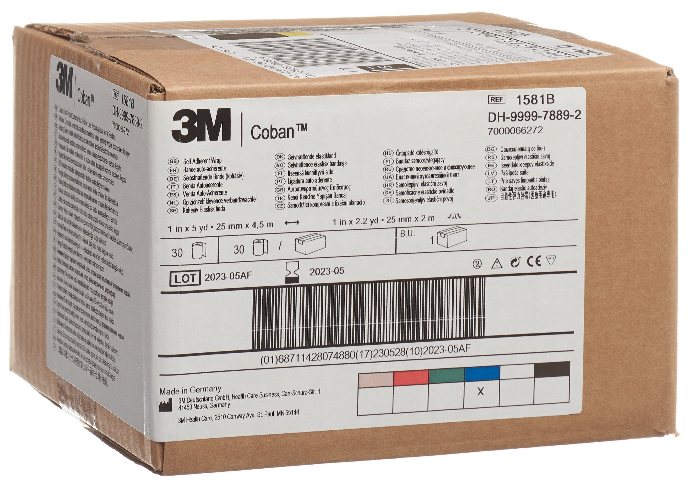 3M COBAN bande adhé 2.6cmx4.57m bleu 30 pce