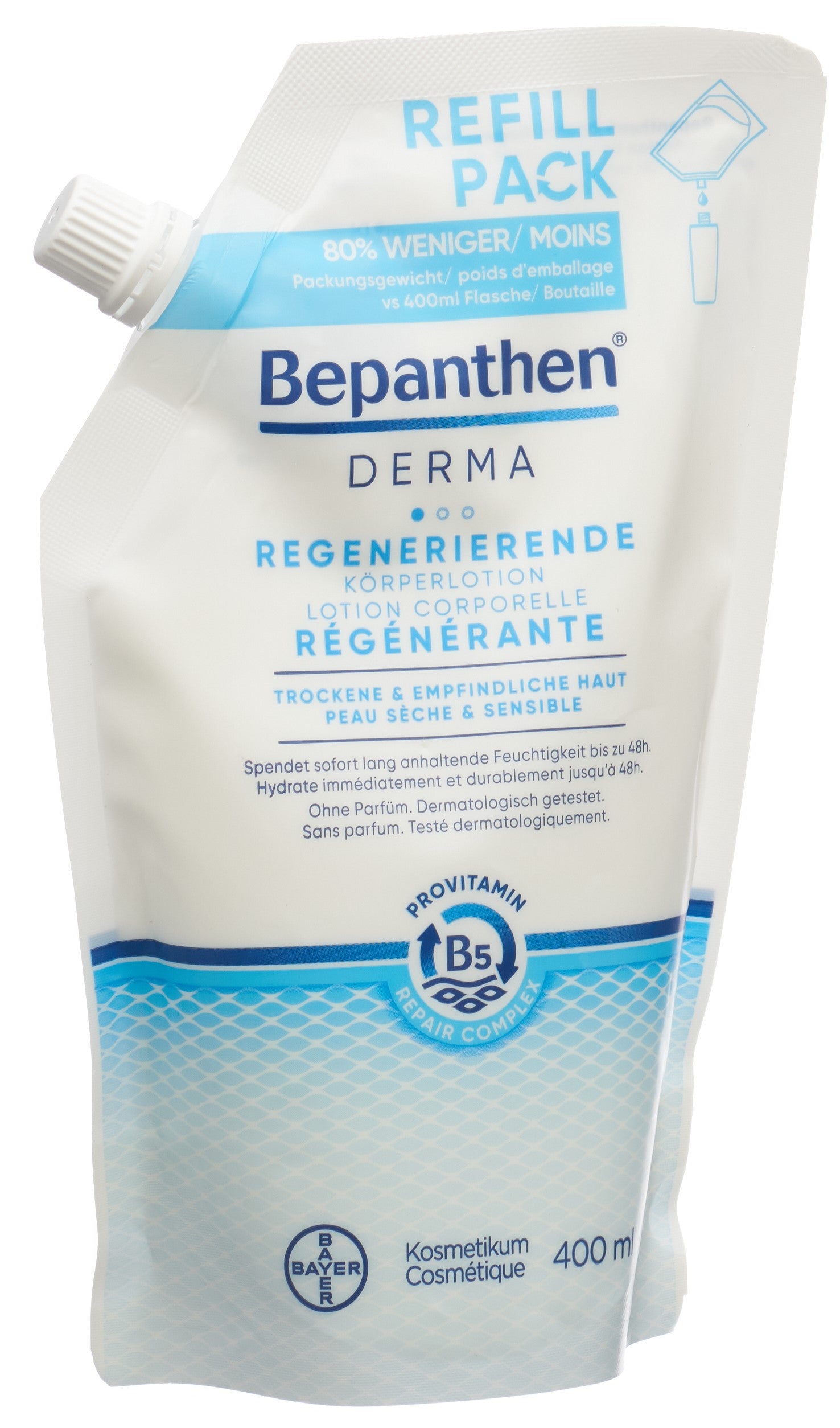 Bepanthen Derma Lait Corps Régénérant Peaux Sèches 400 ml