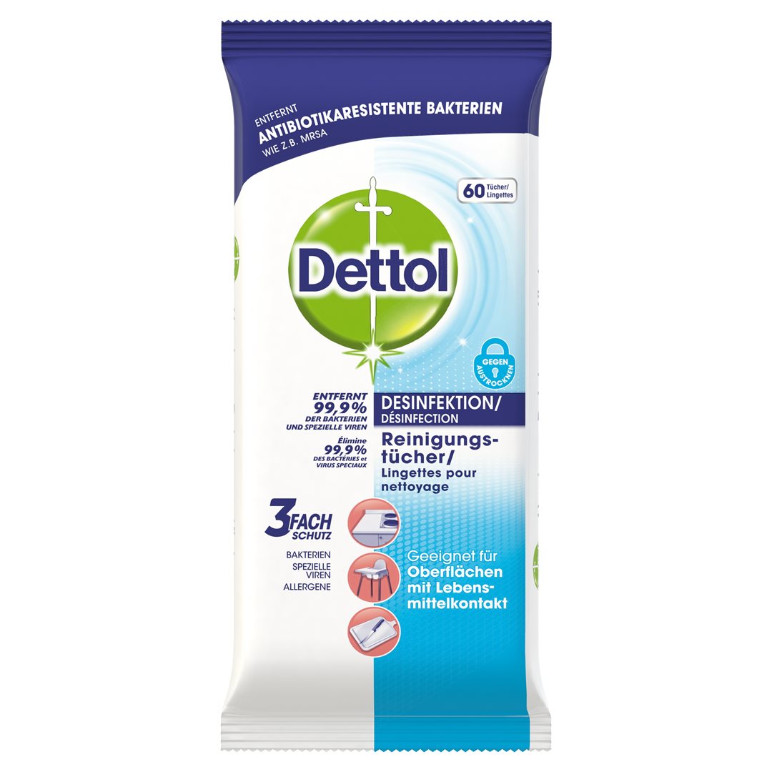 Dettol Lingettes Désinfectantes Nettoyantes 60 Pièces | Hygiène Quotidienne