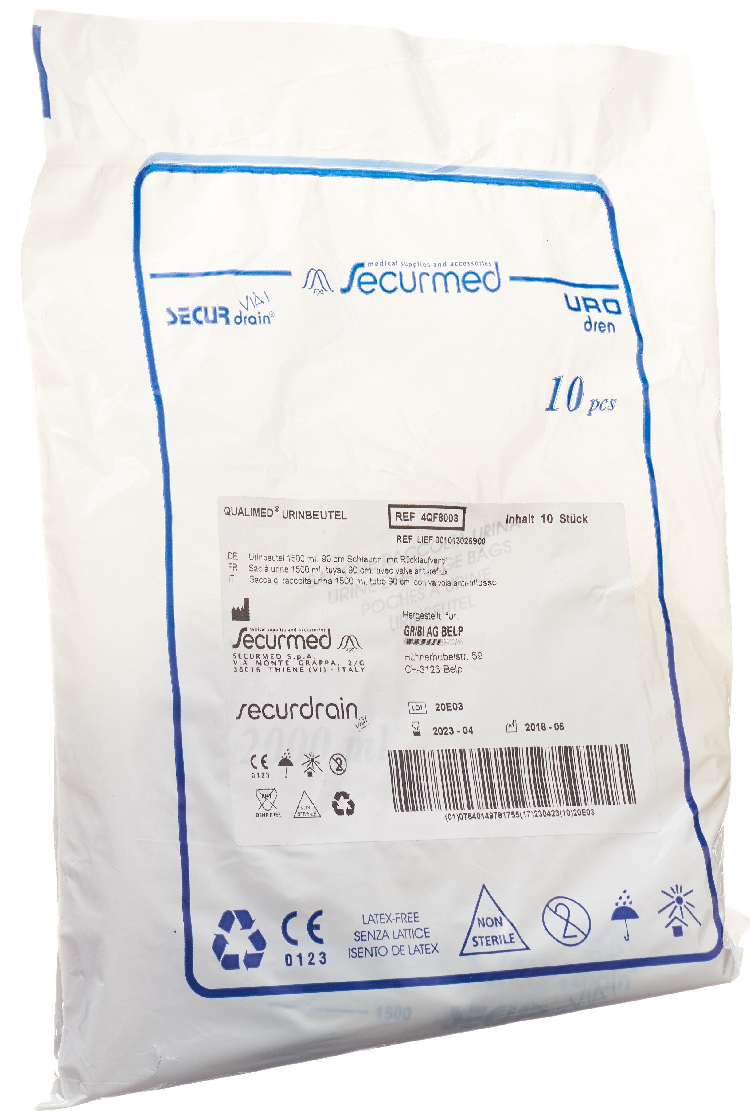 QUALIMED Sac à Urine 1.5L avec Anti-Reflux | 10 Pièces