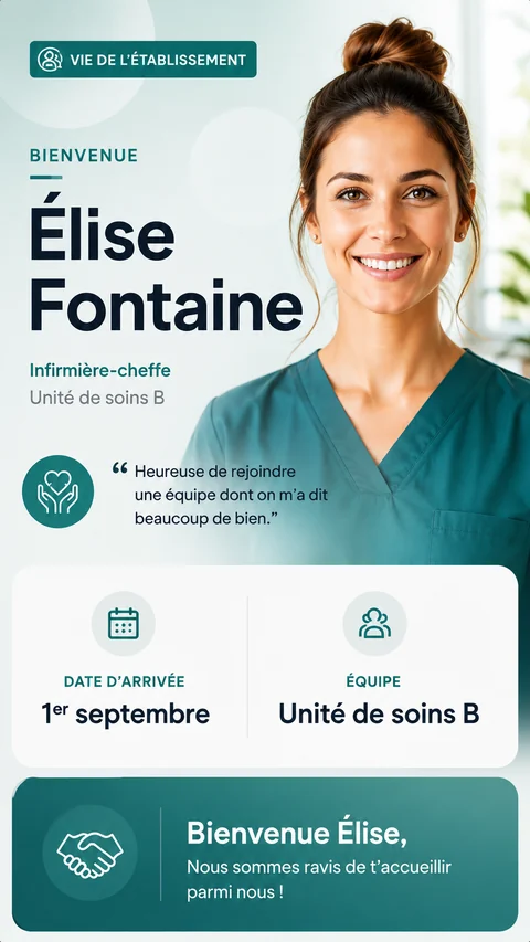 Écran d'affichage : arrivée d'une nouvelle collaboratrice