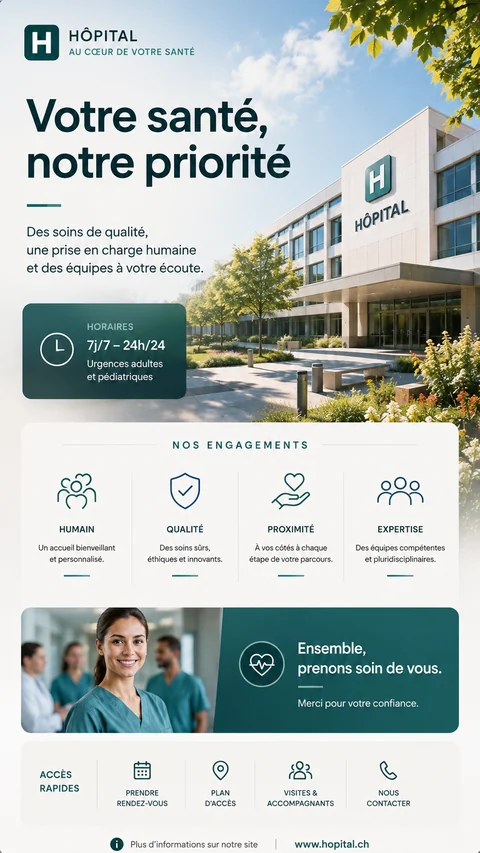 Écran d'affichage : accueil d'un établissement hospitalier