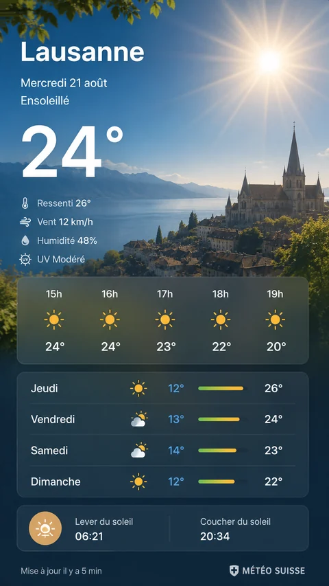 Écran d'affichage : météo du jour à Lausanne