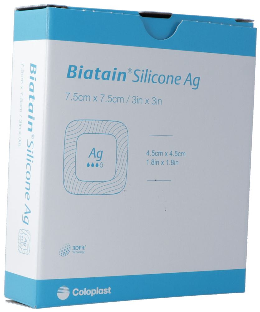 BIATAIN Silic Ag Mousse Pansement 7.5x7.5cm | 5 pièces