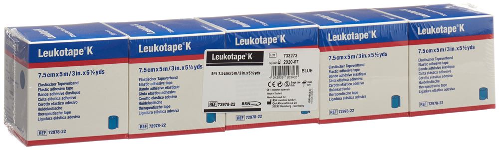 LEUKOTAPE K Kinesiologi Tape 5mx7.5cm Bleu 5 Pièces | Soutien