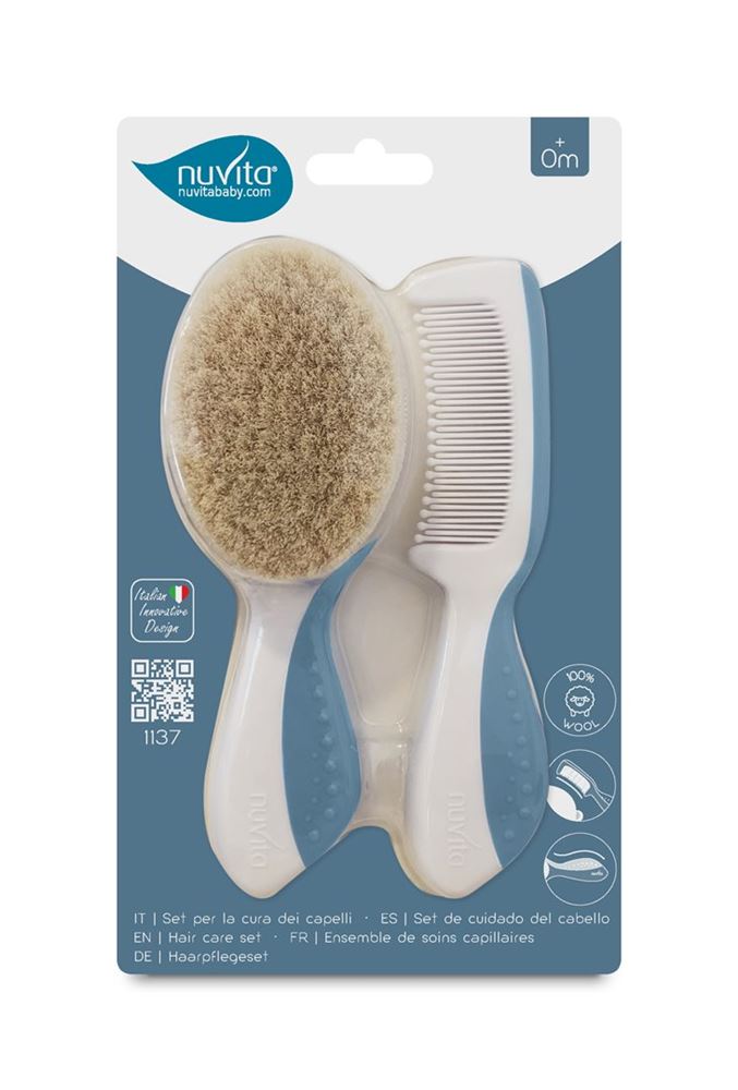 NUVITA Set Coiffure Bébé Brosse Laine Bleu | Soin