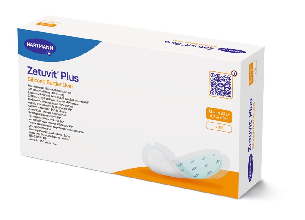 ZETUVIT Plus Silicone Border Pansement 12x23cm | 10 pièces