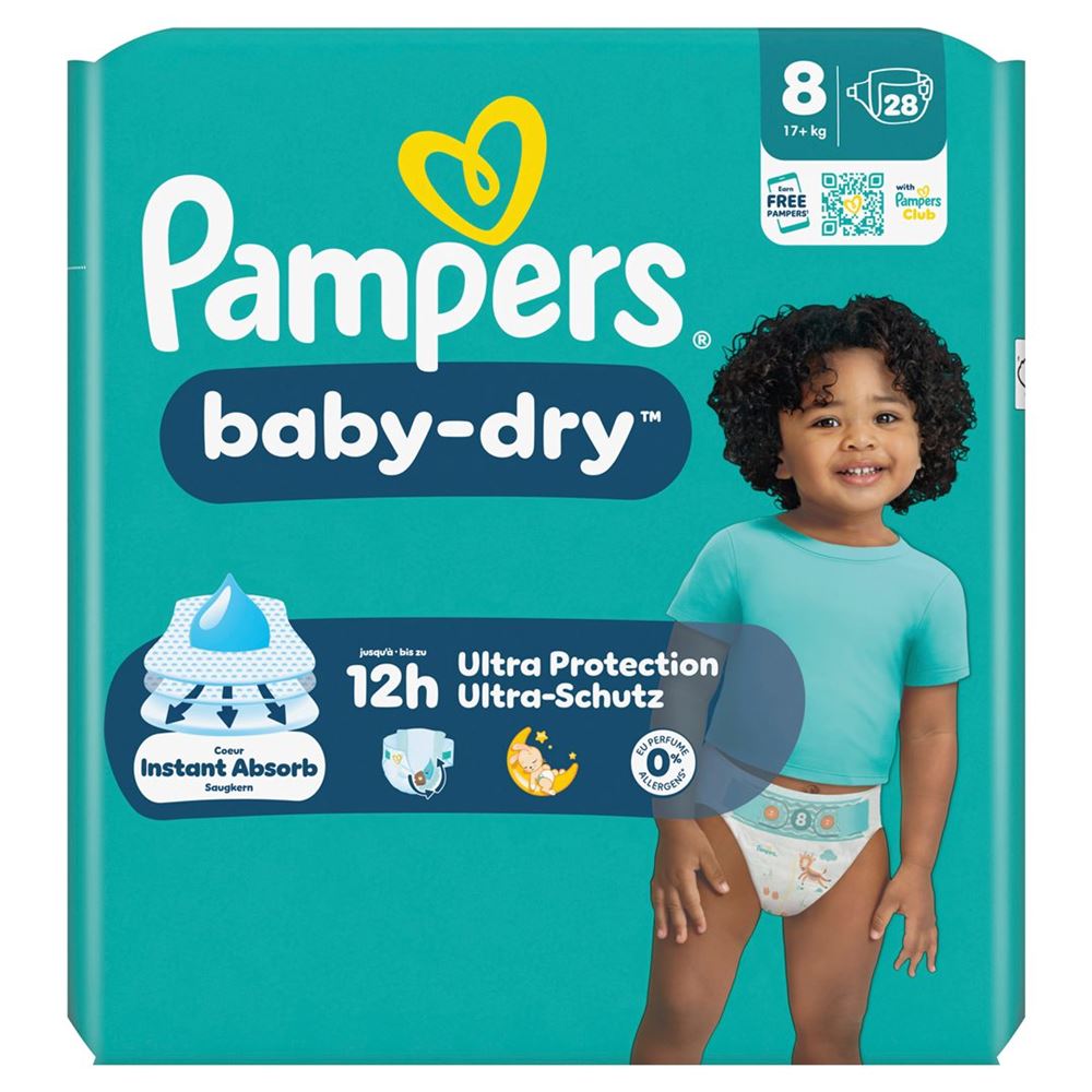 PAMPERS Baby Dry Gr8 17+kg Couches | 28 pièces