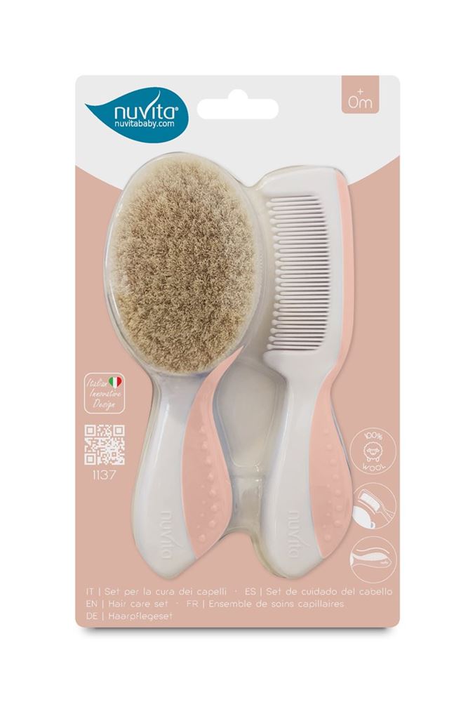 NUVITA Set Coiffure Bébé Brosse Laine Rose | Soin
