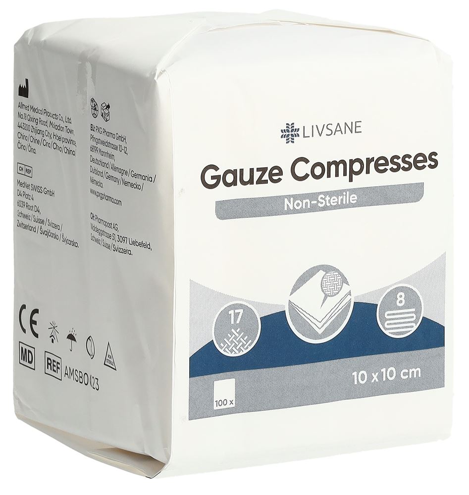 LIVSANE Compresses de Gaze 10x10cm 100 pièces | Soins