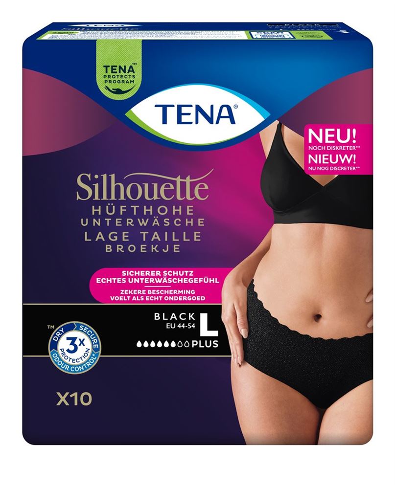 TENA Silhouette Plus L Noir 95-125cm | 10 pièces