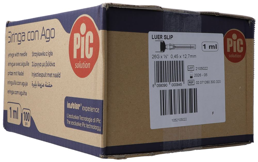 PIC SOLUTION Seringue 1ml Luer 100 pièces | Usage Médical