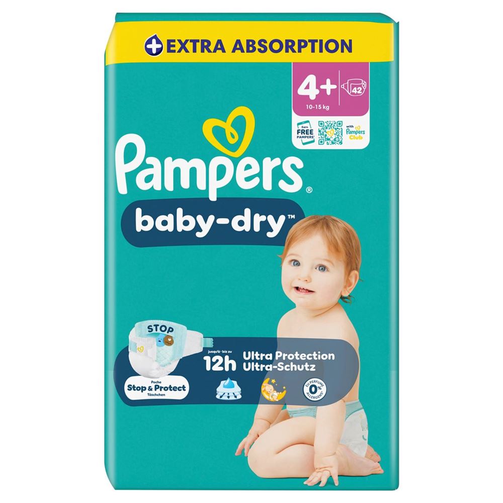 PAMPERS Baby Dry Gr4+ 10-15kg Couches | 42 pièces