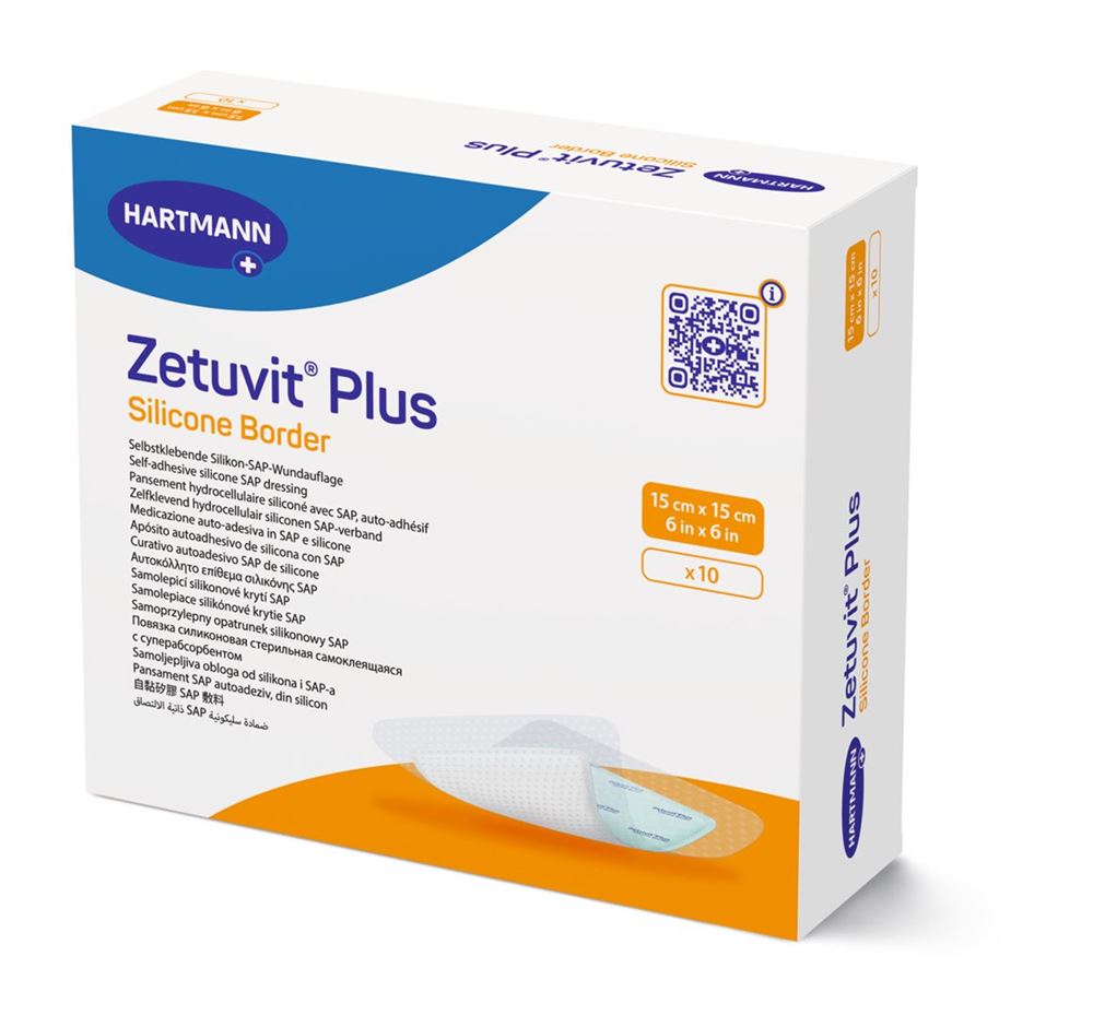 ZETUVIT Plus Silicone Border Pansement 15x15cm | 10 pièces