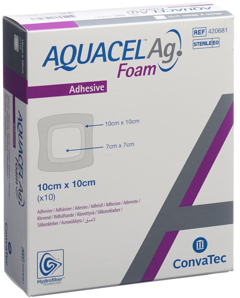 AQUACEL Ag Foam Pansement Adhésif 10x10cm | 10 pièces