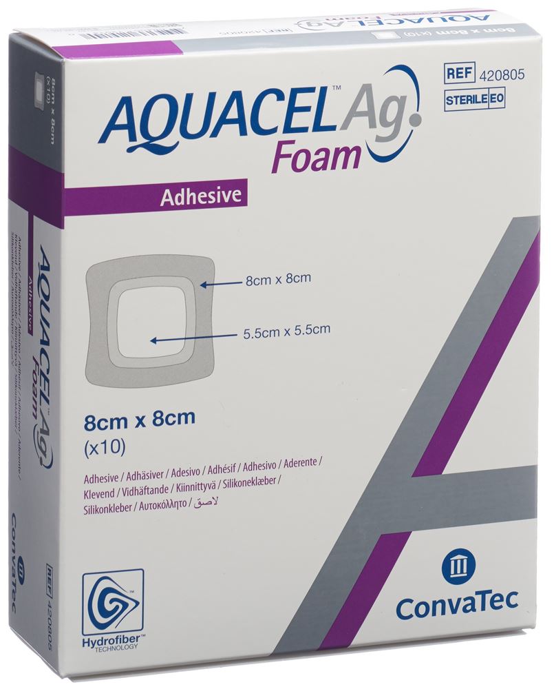 AQUACEL Ag Foam Pansement Adhésif 8x8cm | 10 pièces