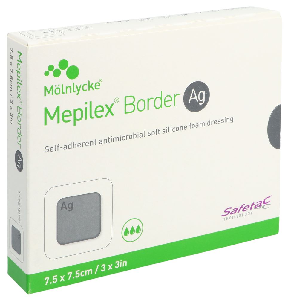 MEPILEX Ag Border Pansement Hydrocellulaire 7.5x7.5cm | 5 pièces