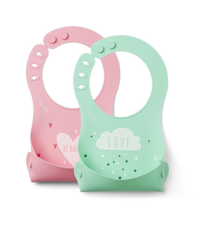 NUVITA Bavoir silicone rose/vert 2 pièces | Protection