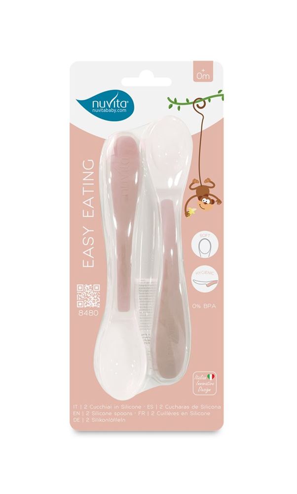 NUVITA Cuillère silicone rose 2 pièces | Douceur