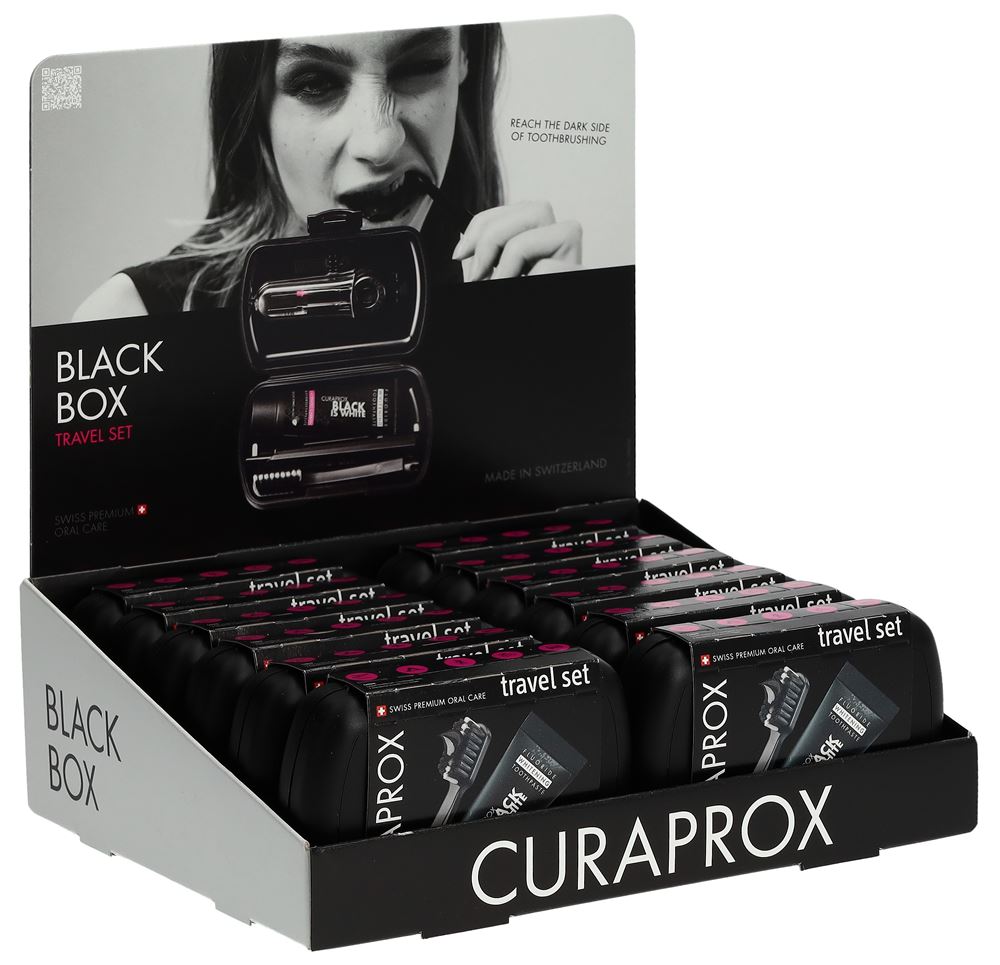 CURAPROX Black is white Travel Set Display 12 pièces | Voyage Blanchissant