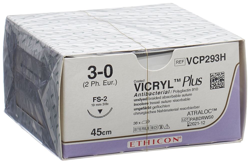 VICRYL PLUS Fil Chirurgical Incolore 3-0 45cm | 36 pièces