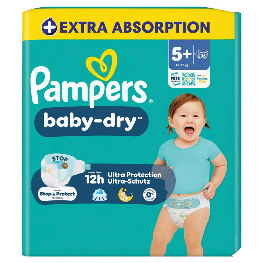 PAMPERS Baby Dry Gr5+ 12-17kg Couches | 36 pièces