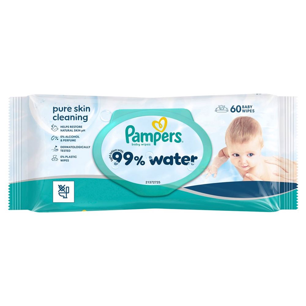 PAMPERS Lingettes 99% Eau 60 pièces | Douceur
