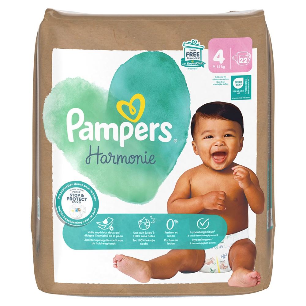 PAMPERS Harmonie Gr4 9-14kg Couches | 22 pièces