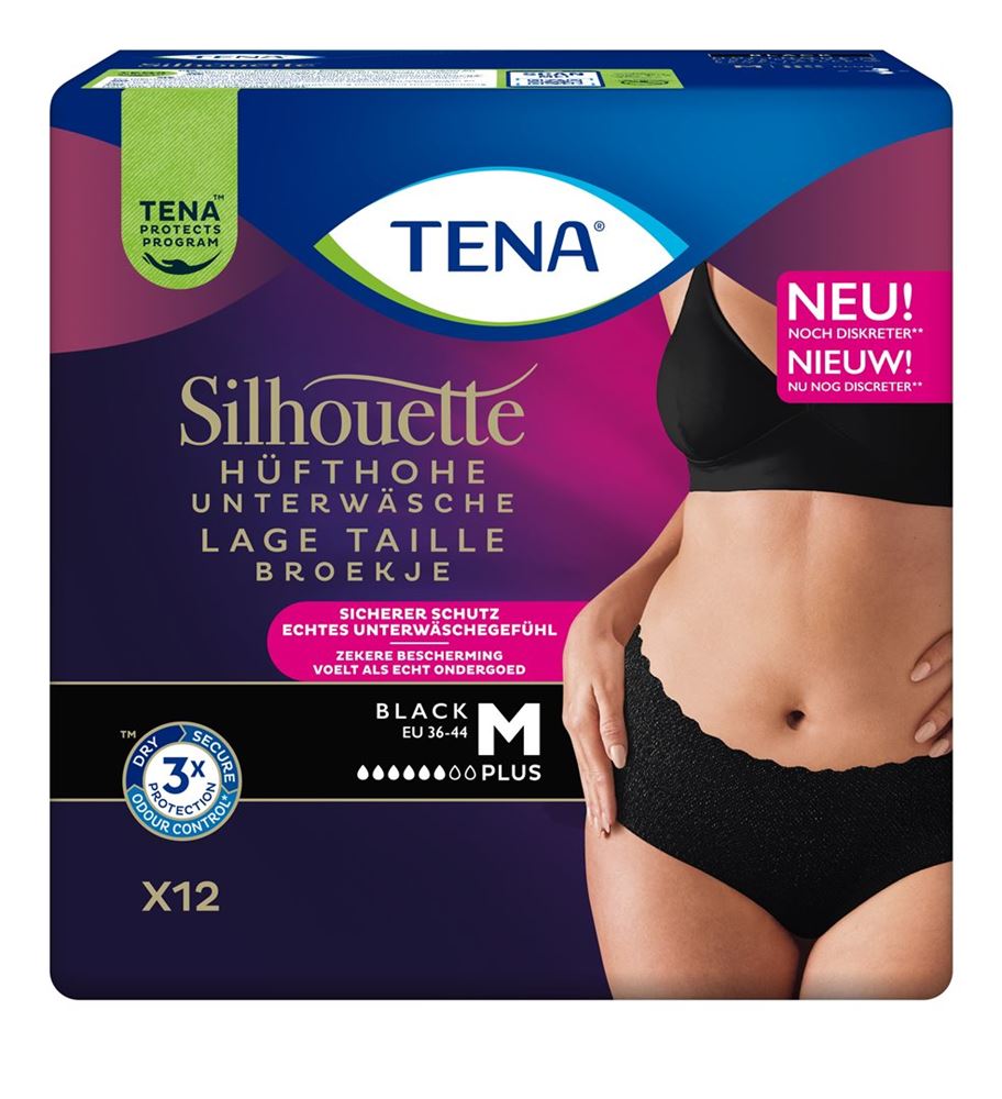 TENA Silhouette Plus M Noir 75-100cm | 12 pièces