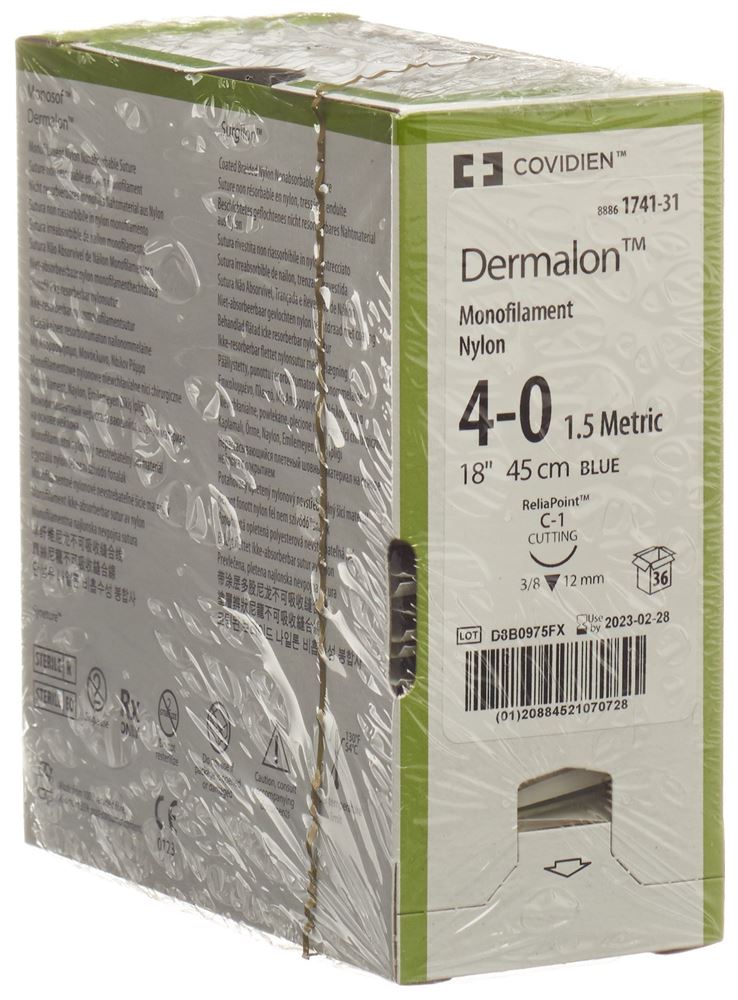 DERMALON Fil 4-0 C-1 Bleu 36 pièces | Chirurgie