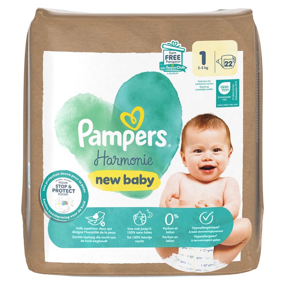 PAMPERS Harmonie Gr1 2-5kg Couches | 22 pièces