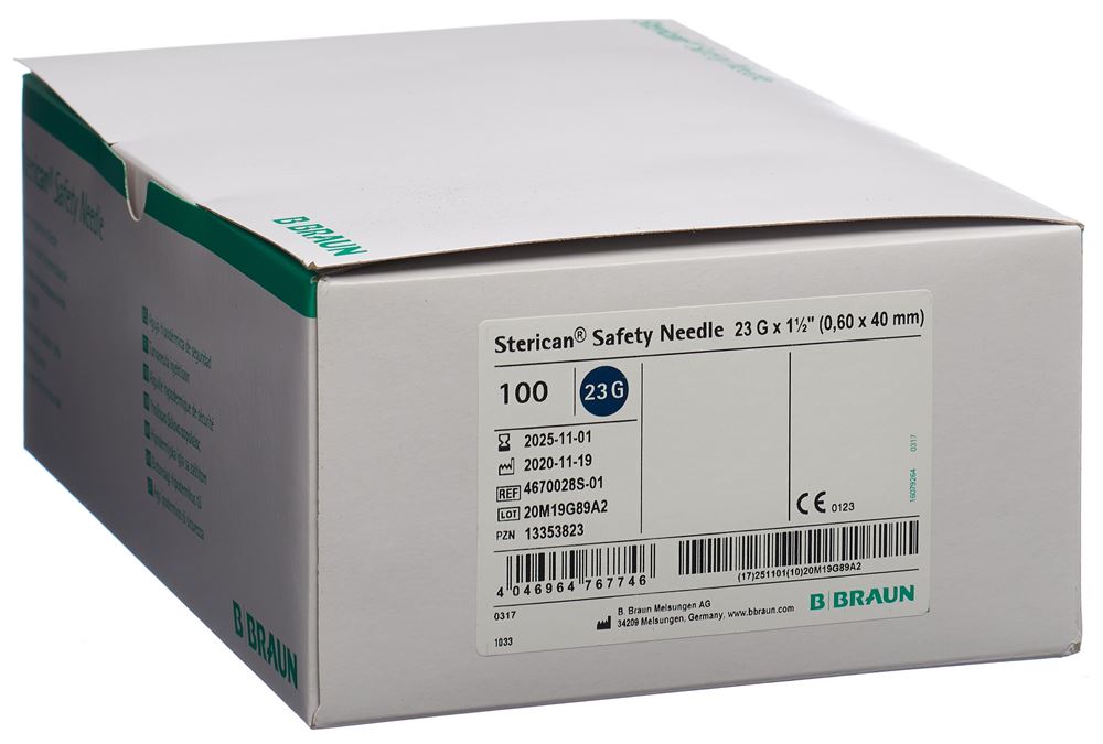 STERICAN Safety Aiguilles 23G 0.6x40mm Bleu | 100 pièces