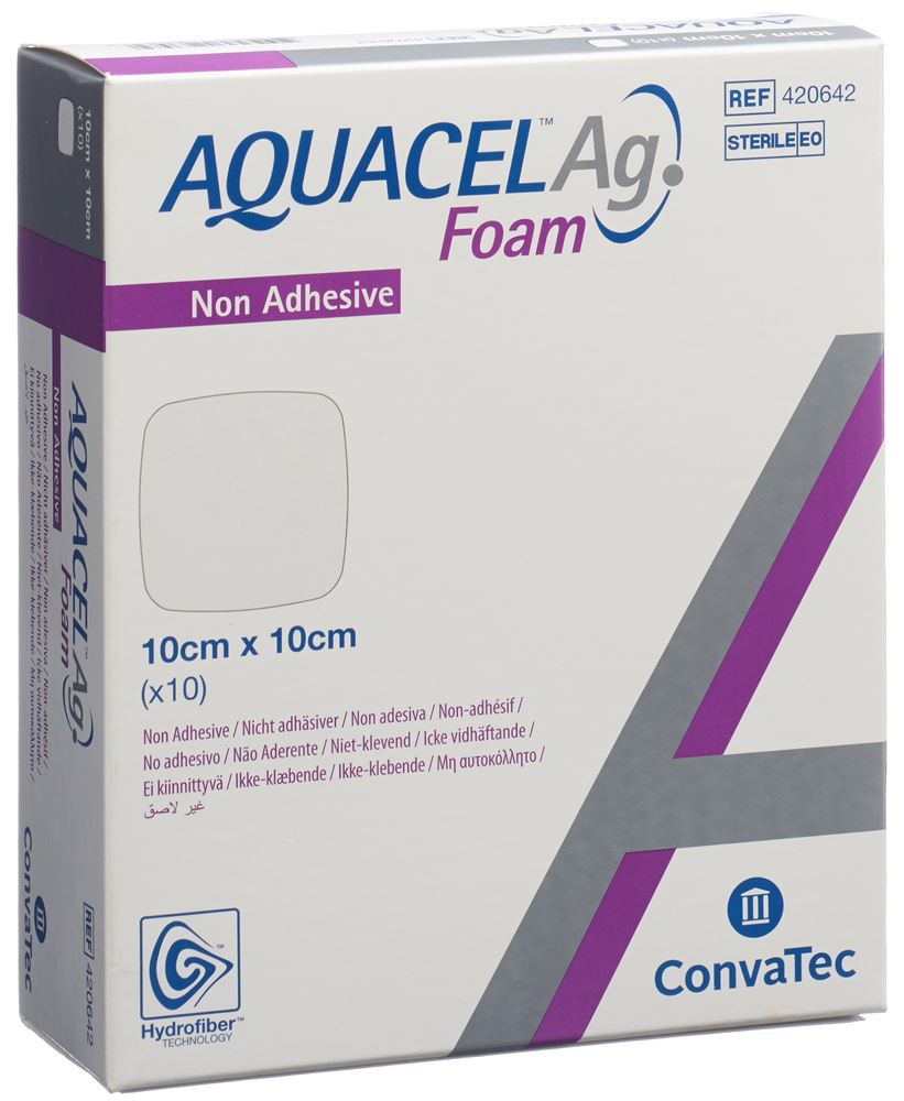 AQUACEL Ag Foam Pansement Non-Adhésif 10x10cm | 10 pièces