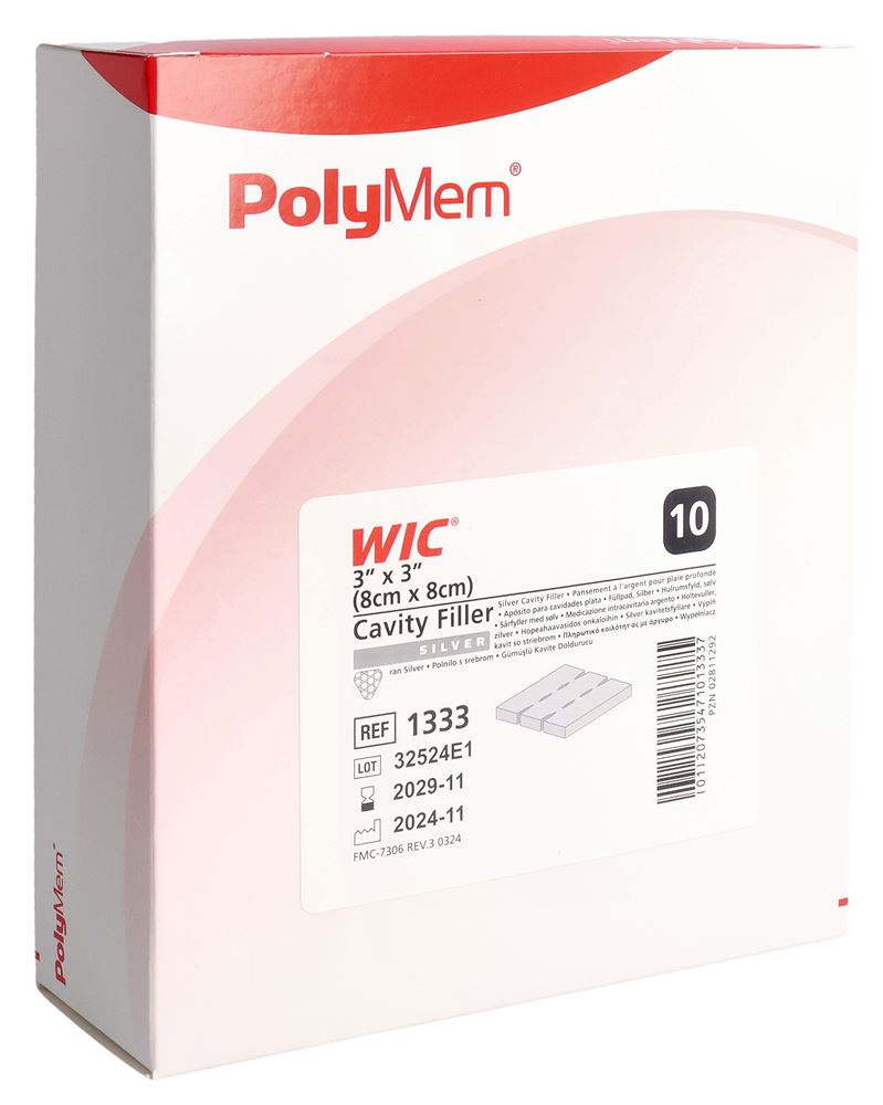POLYMEM WIC Silver Cavity Filler Pansement 8x8cm | 10 pièces